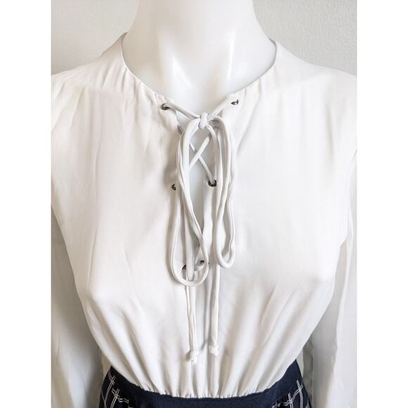 Ted Baker Size 1 US 4 Fancesa Combo Dress White Navy Blue Plaid Long Sleeves - Picture 8 of 16